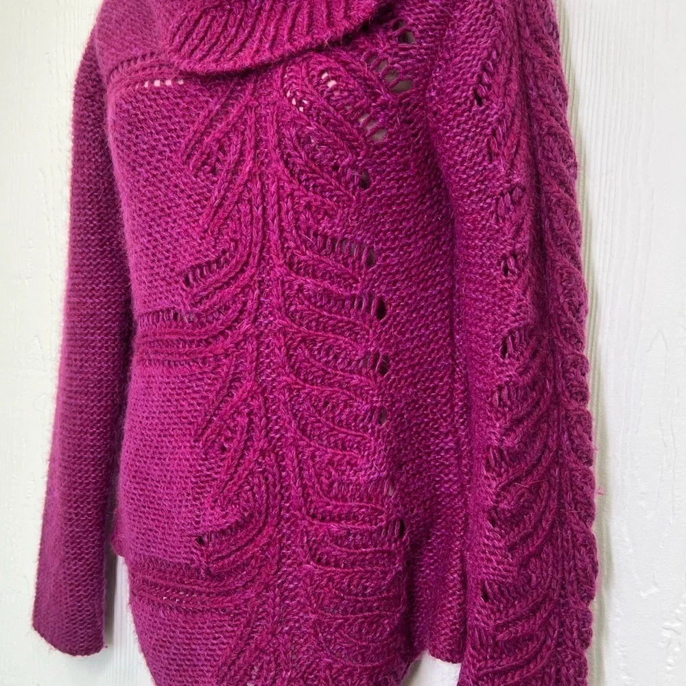 United Colors Of Benetton - Vintage Fuchsia Open Knit Turtleneck Sweater Size S - Picture 5 of 9